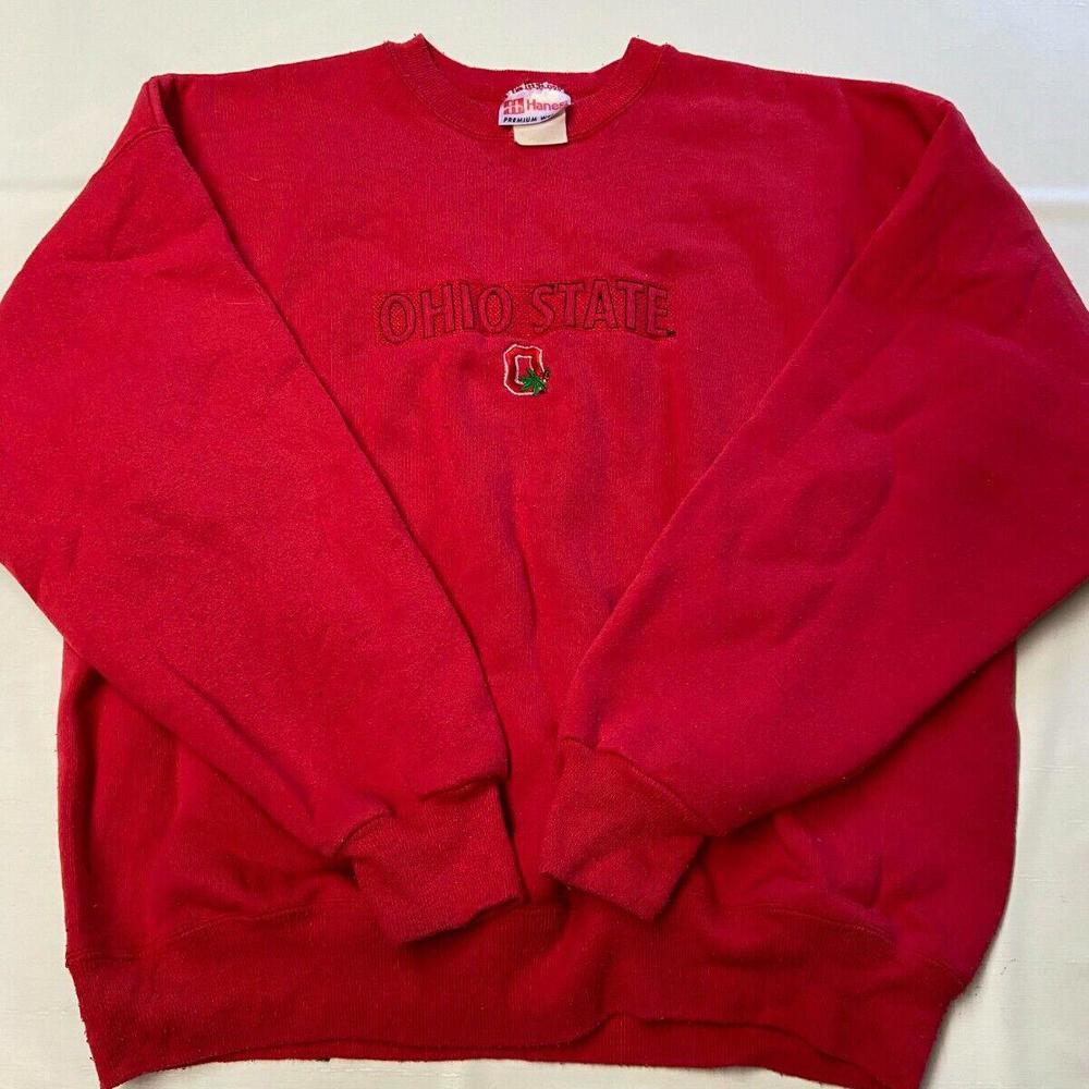 Mens HANES Red Vintage Ohio State Buckeyes Crew Sweater Sz XL